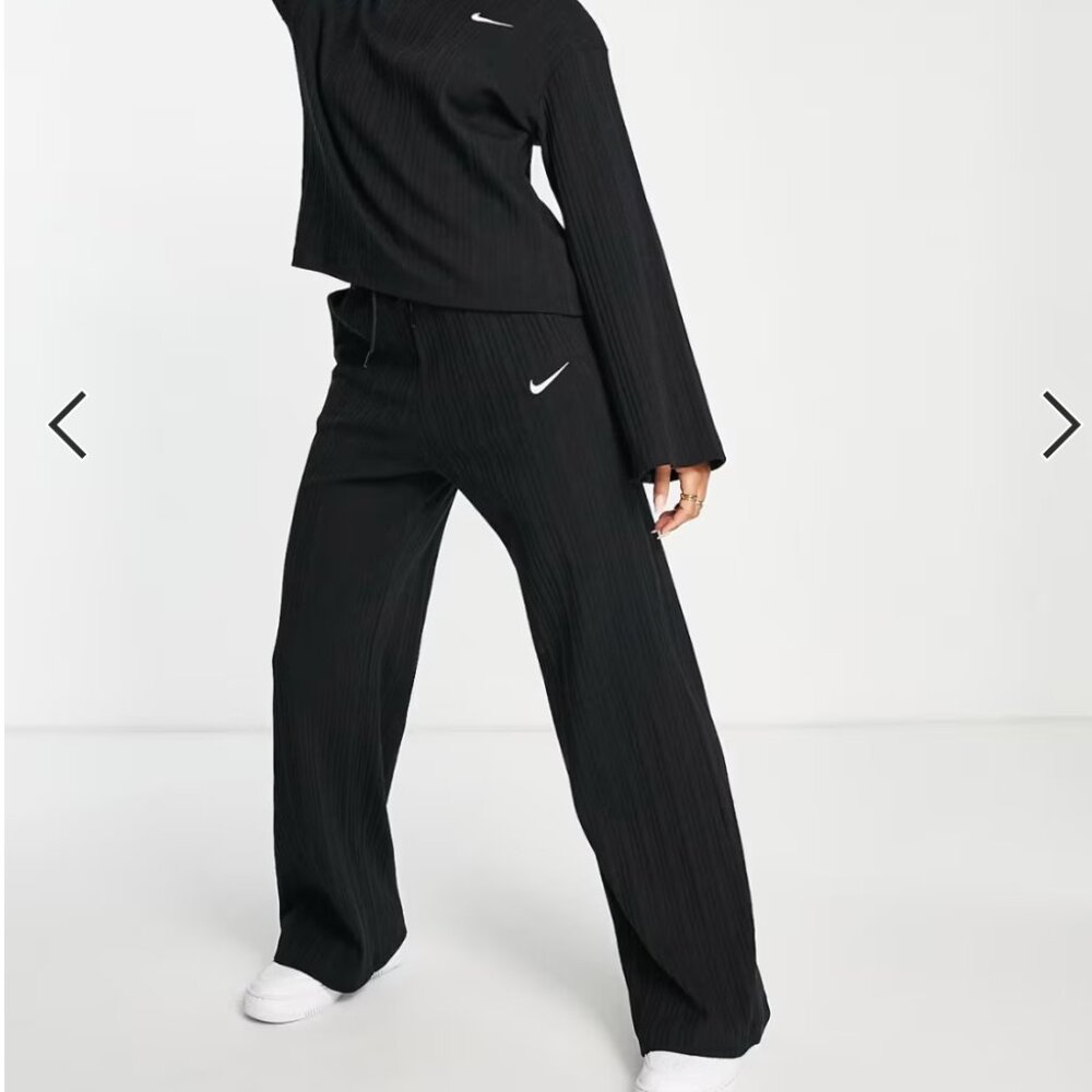 Nike Women's Sportswear Black Thick Jersey Ribbed Wide Leg Pants Size XS - Picture 9 of 10